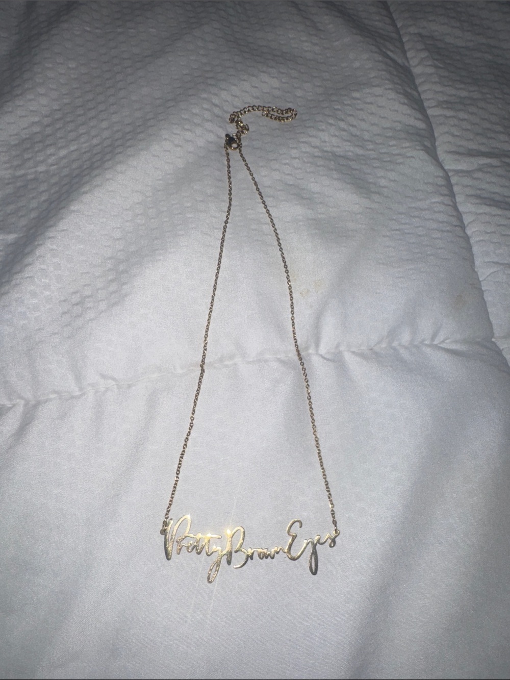 Gold '”Pretty Brown Eyes' Script Pendant Necklace - Women Jewelry